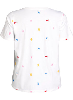 Zizzi Elin T-Shirt in White with Seashells 