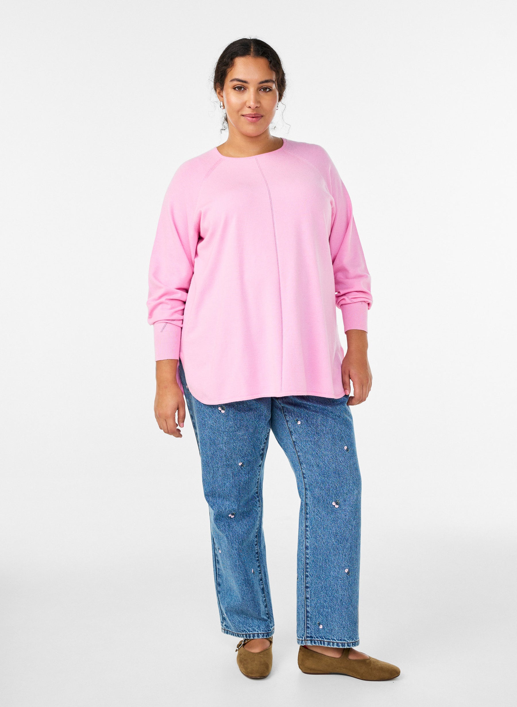Zizzi Ella Soft Knit Jumper in Pink 