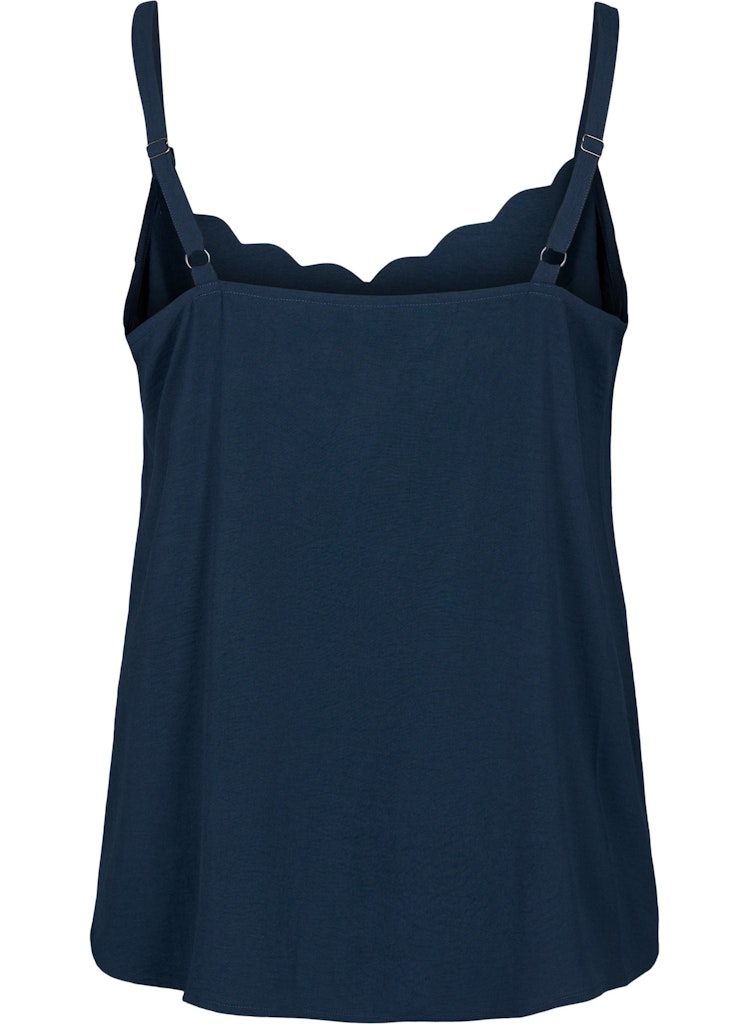 Navy blue camisole with thin straps on a white background