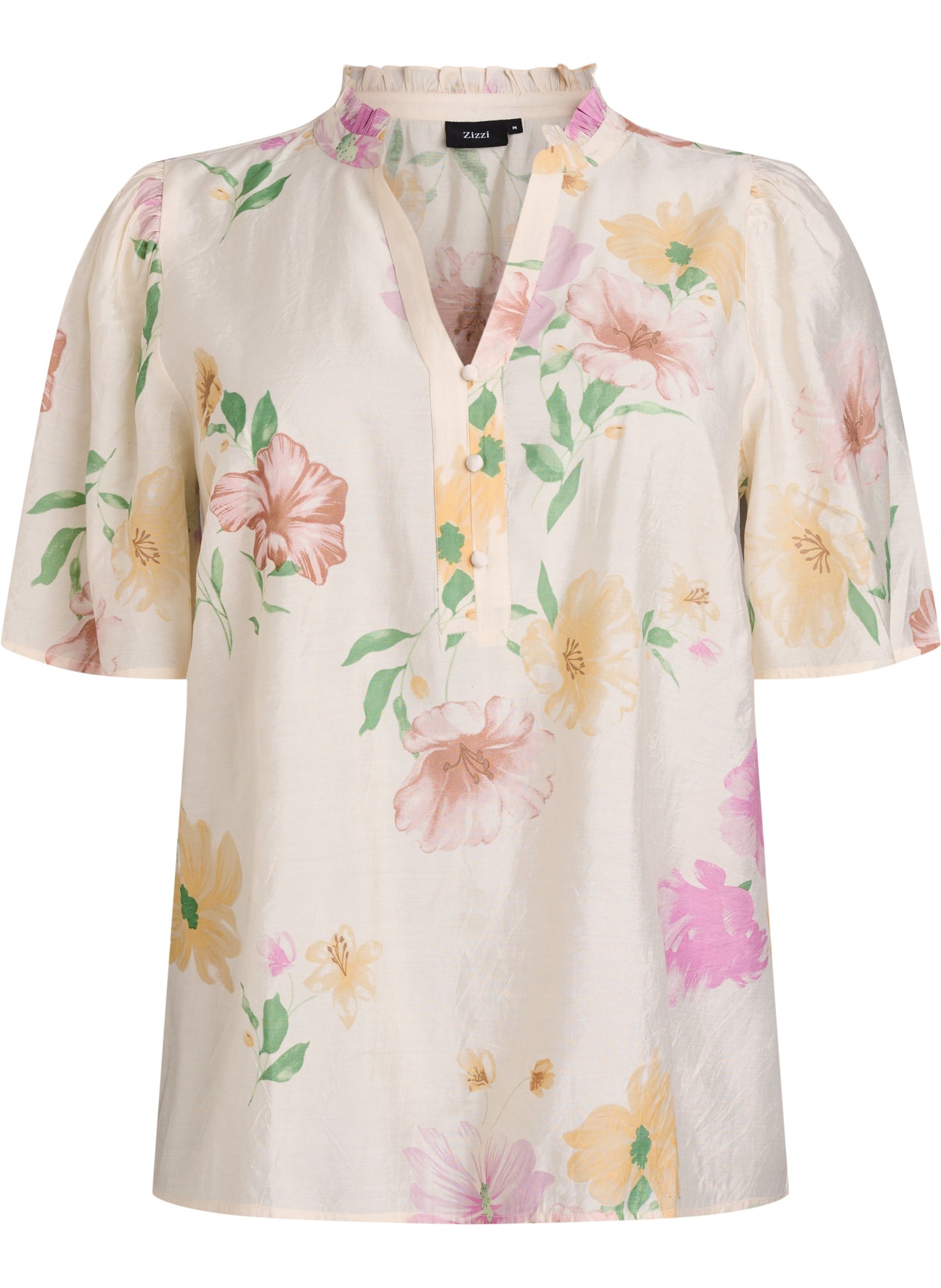 Floral blouse with pastel colors on a white background