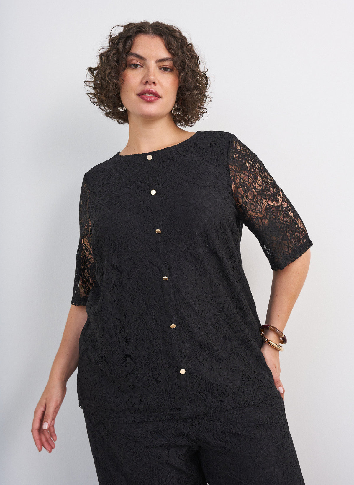 Zizzi Freja Lace Blouse in Black 