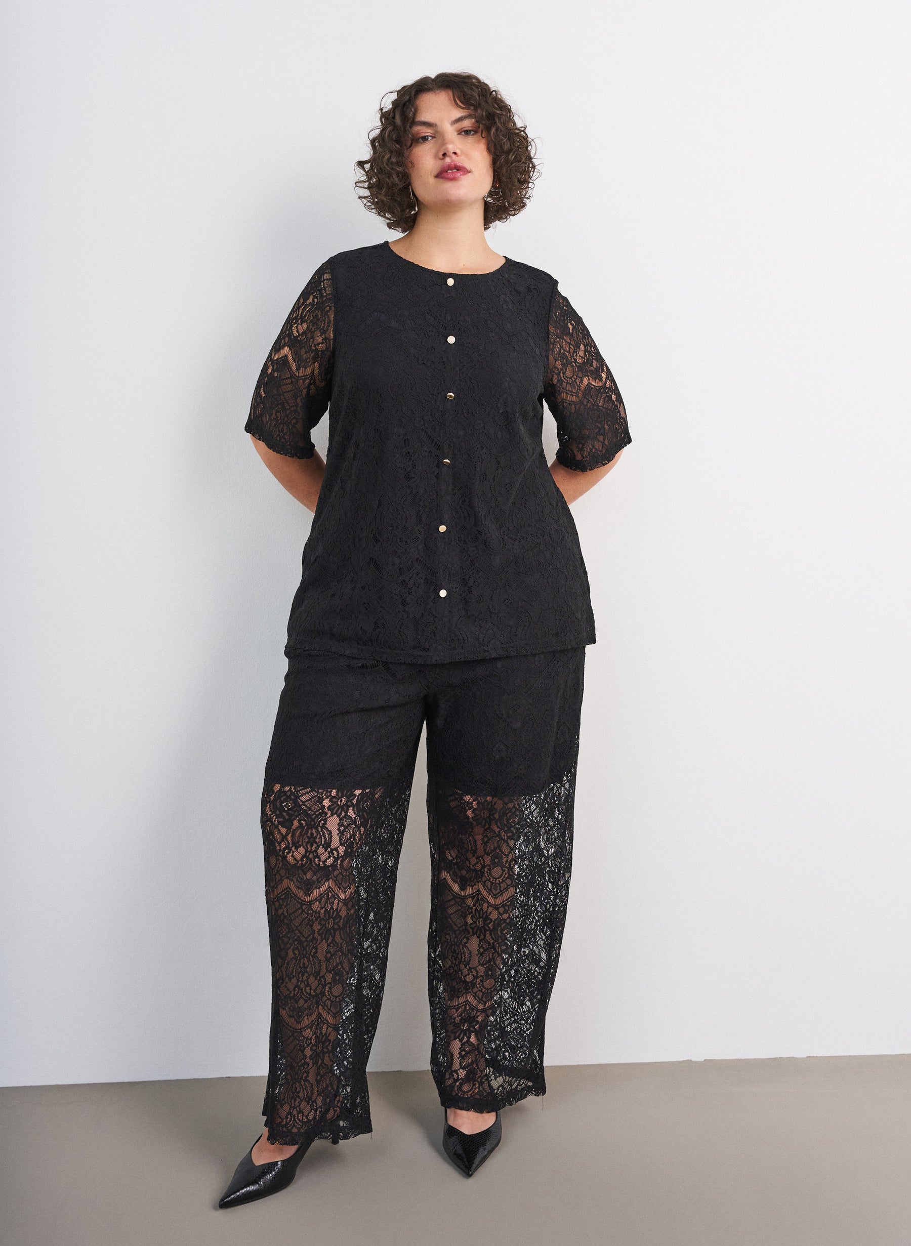 Zizzi Freja Lace Blouse in Black 