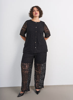 Zizzi Freja Lace Blouse in Black 