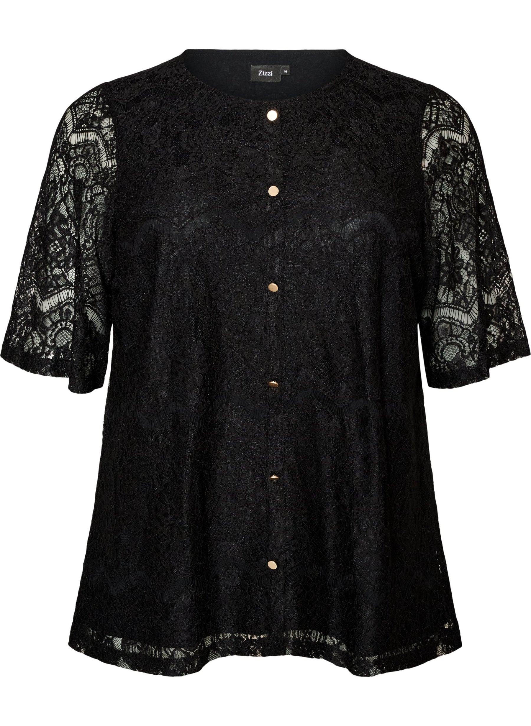 Zizzi Freja Lace Blouse in Black 