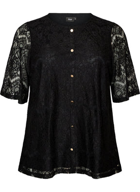 Zizzi Freja Lace Blouse in Black 