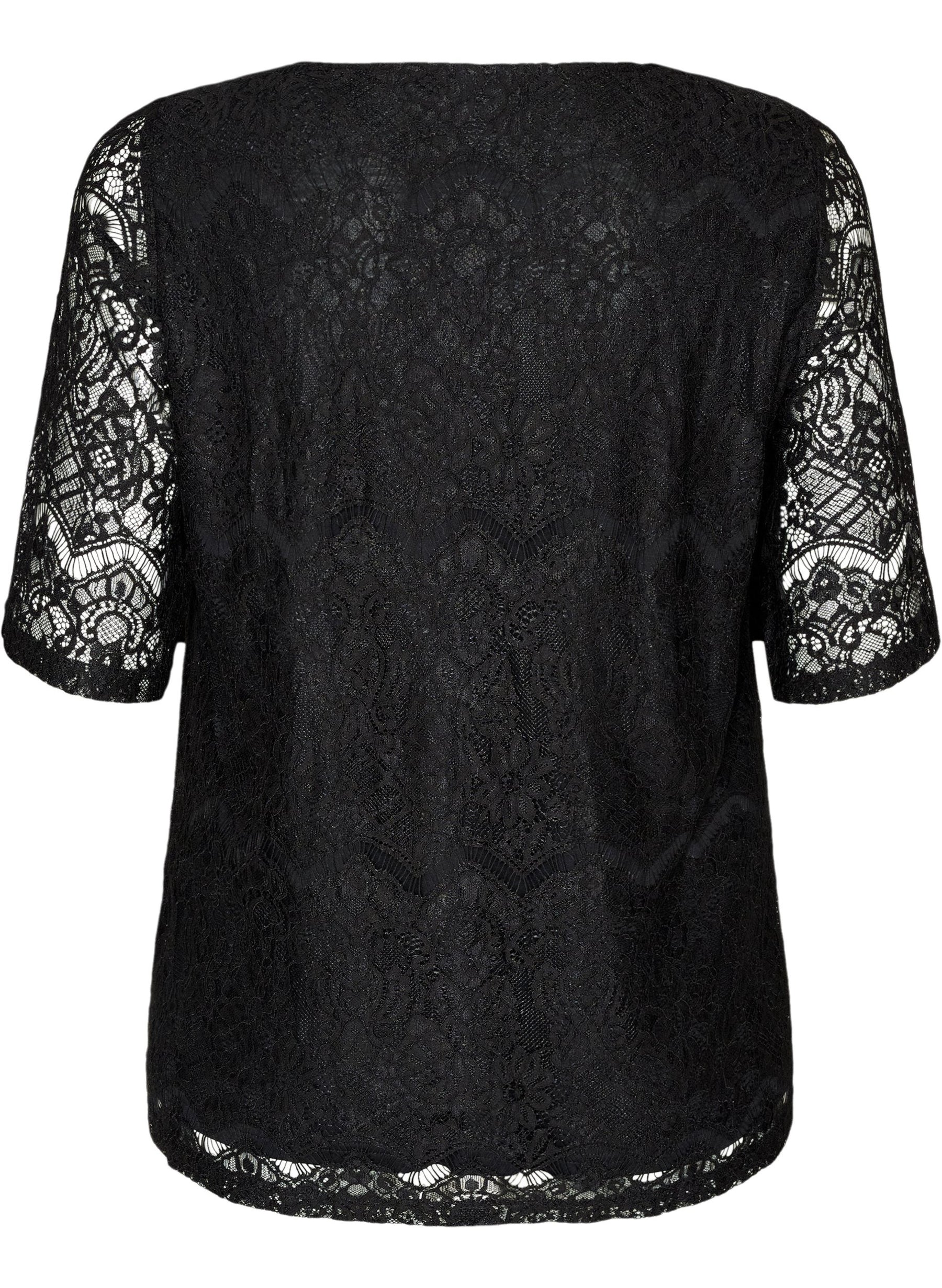 Zizzi Freja Lace Blouse in Black. 