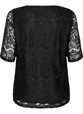 Zizzi Freja Lace Blouse in Black. 