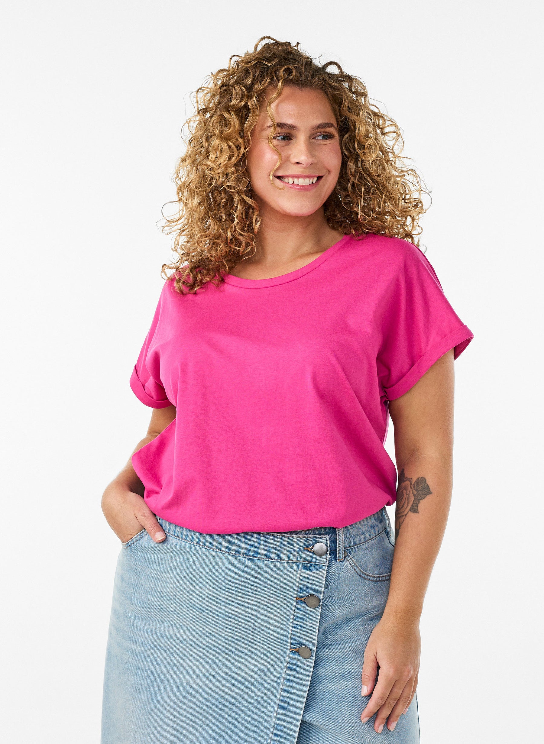 Zizzi Katja T-Shirt in Fuchsia Fedora 