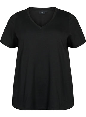 Zizzi Katja V-Neck T-Shirt in Black 