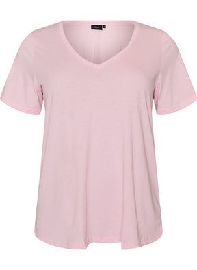 Zizzi Katja V-Neck T-Shirt in Pink 
