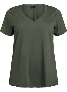 Zizzi Katja V-Neck T-Shirt in Thyme 