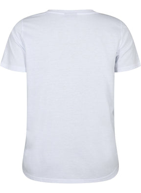 Zizzi Katja V-Neck T-Shirt in White 