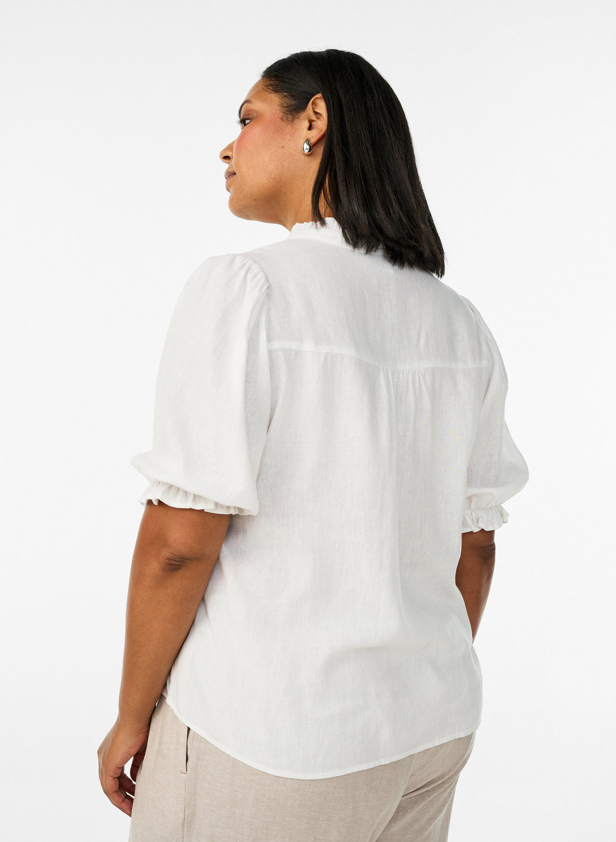Zizzi Lina Frill Blouse in White 