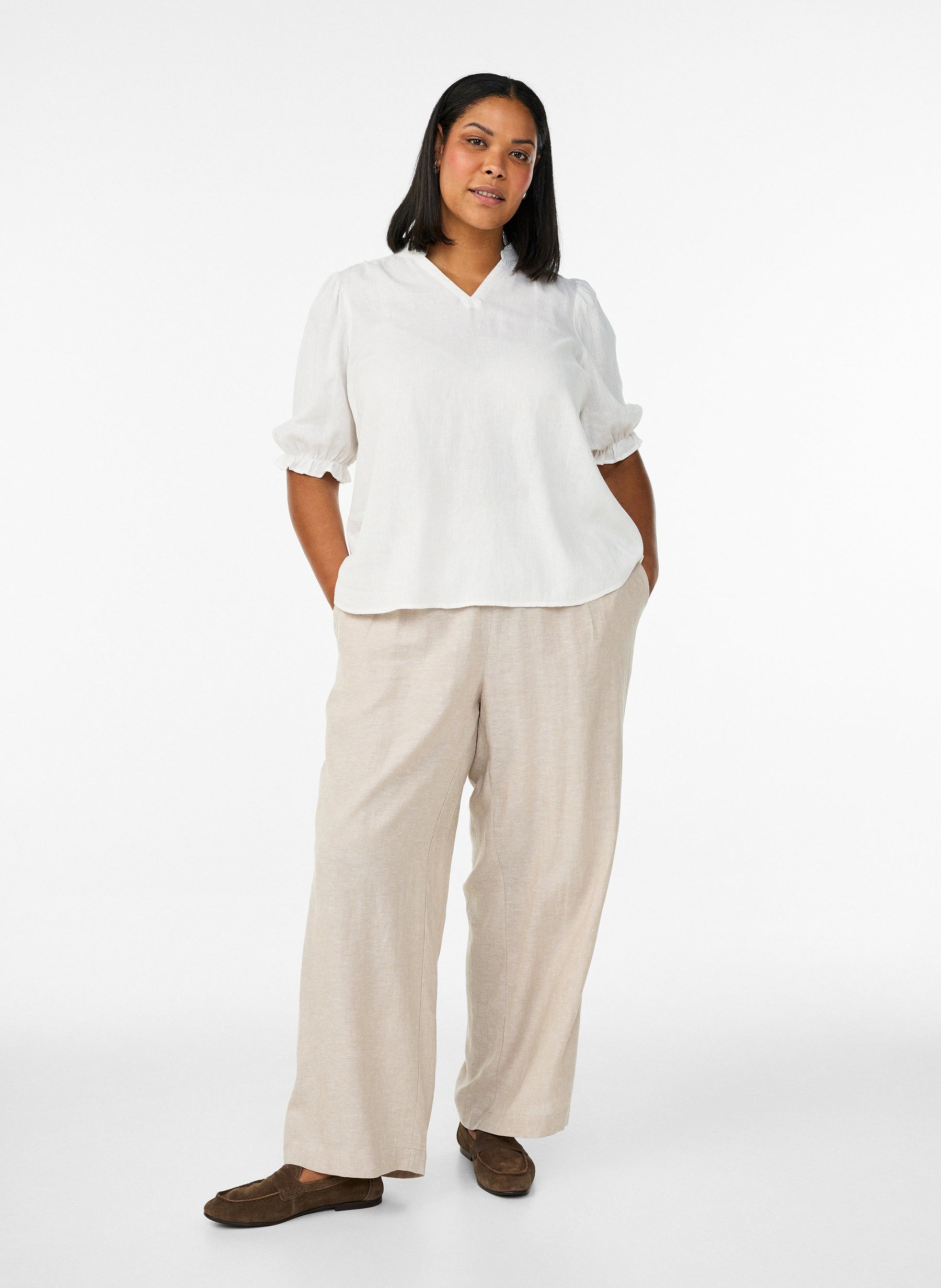 Zizzi Lina Frill Blouse in White 