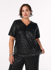 Zizzi Lina Sequin Blouse in Black