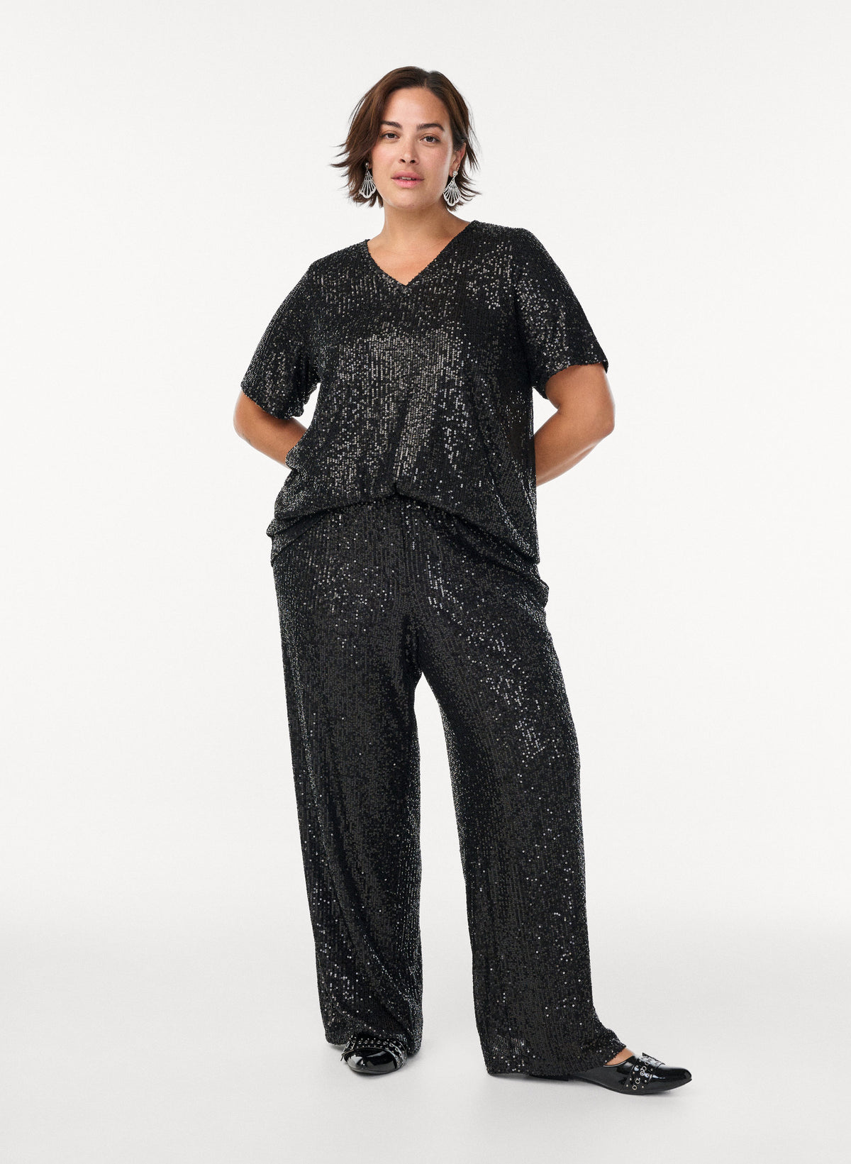 Zizzi Lina Sequin Blouse in Black