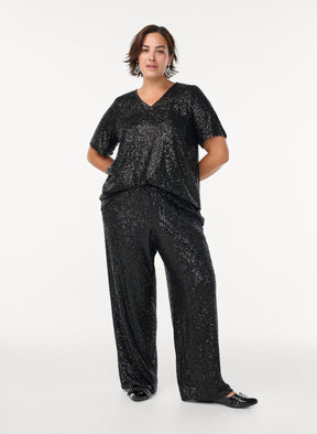 Zizzi Lina Sequin Blouse in Black
