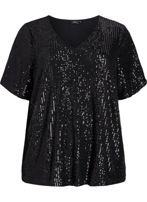 Zizzi Lina Sequin Blouse in Black