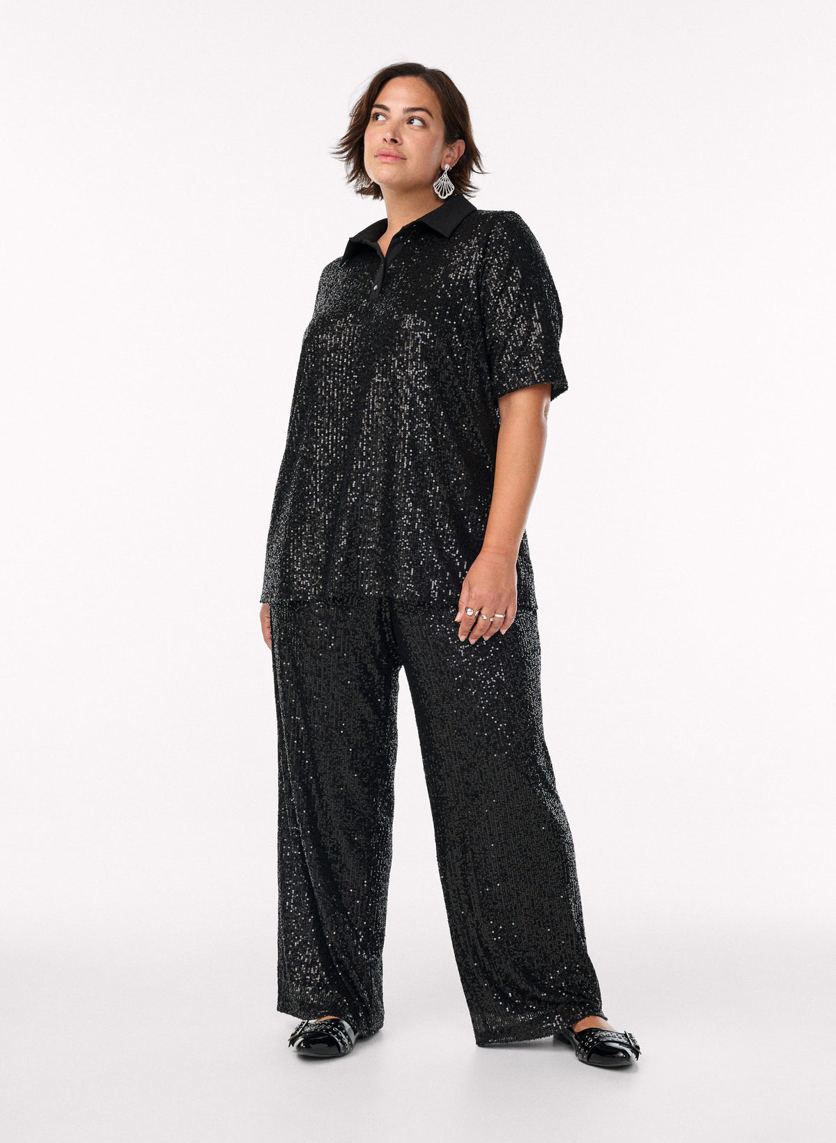 Zizzi Lina Sequin Trousers in Black