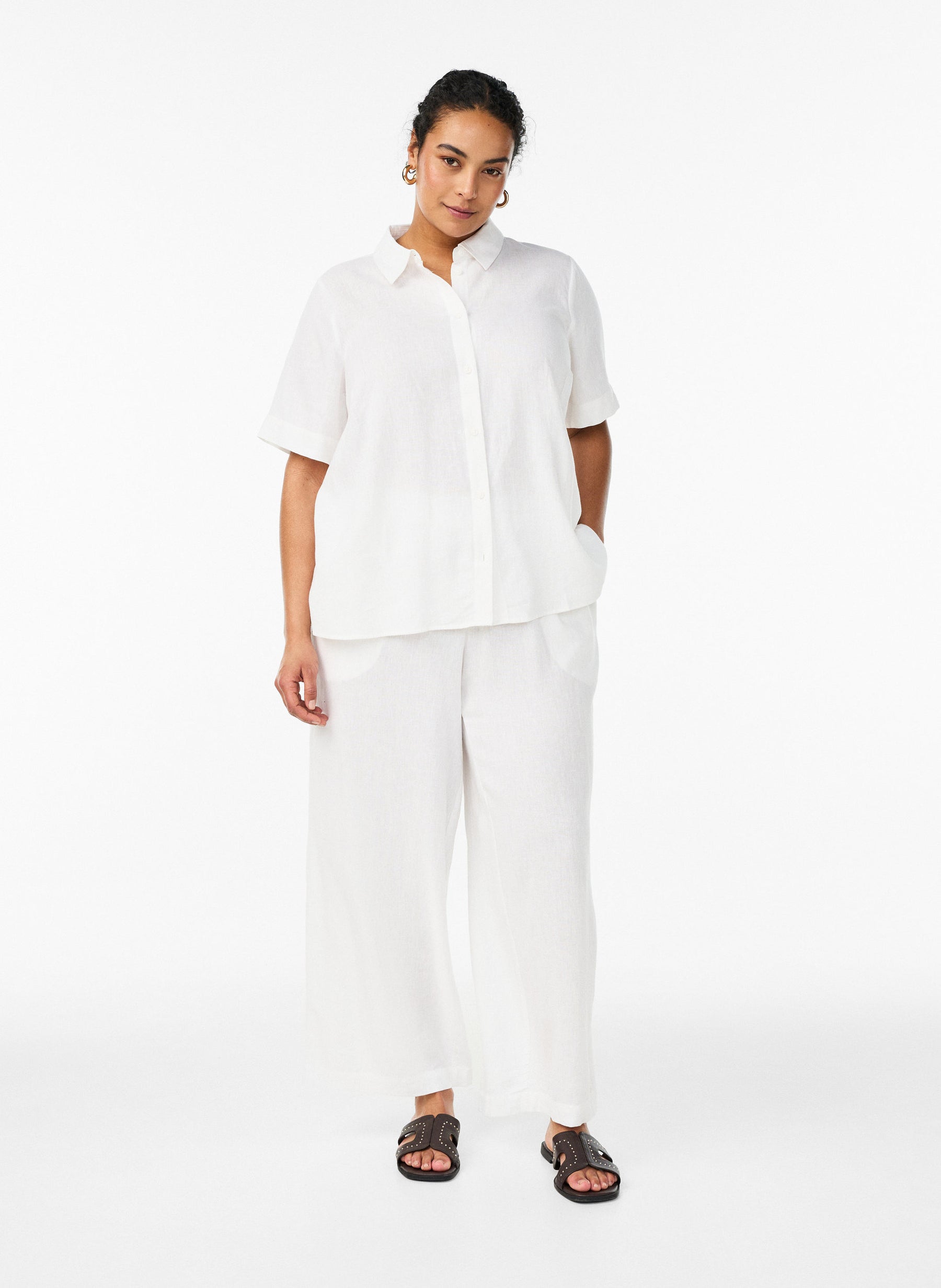 Zizzi Line Trousers in White 