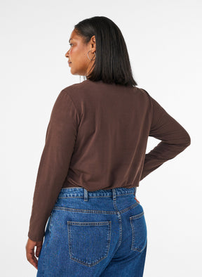 Zizzi Long Sleeve Top in Coffee Bean 