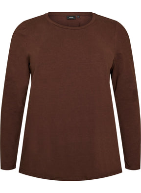 Zizzi Long Sleeve Top in Coffee Bean 