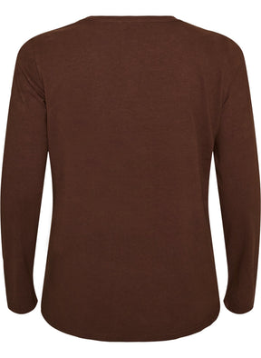 Zizzi Long Sleeve Top in Coffee Bean 