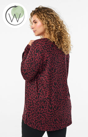 Zizzi Lucca Top in Wine Leopard