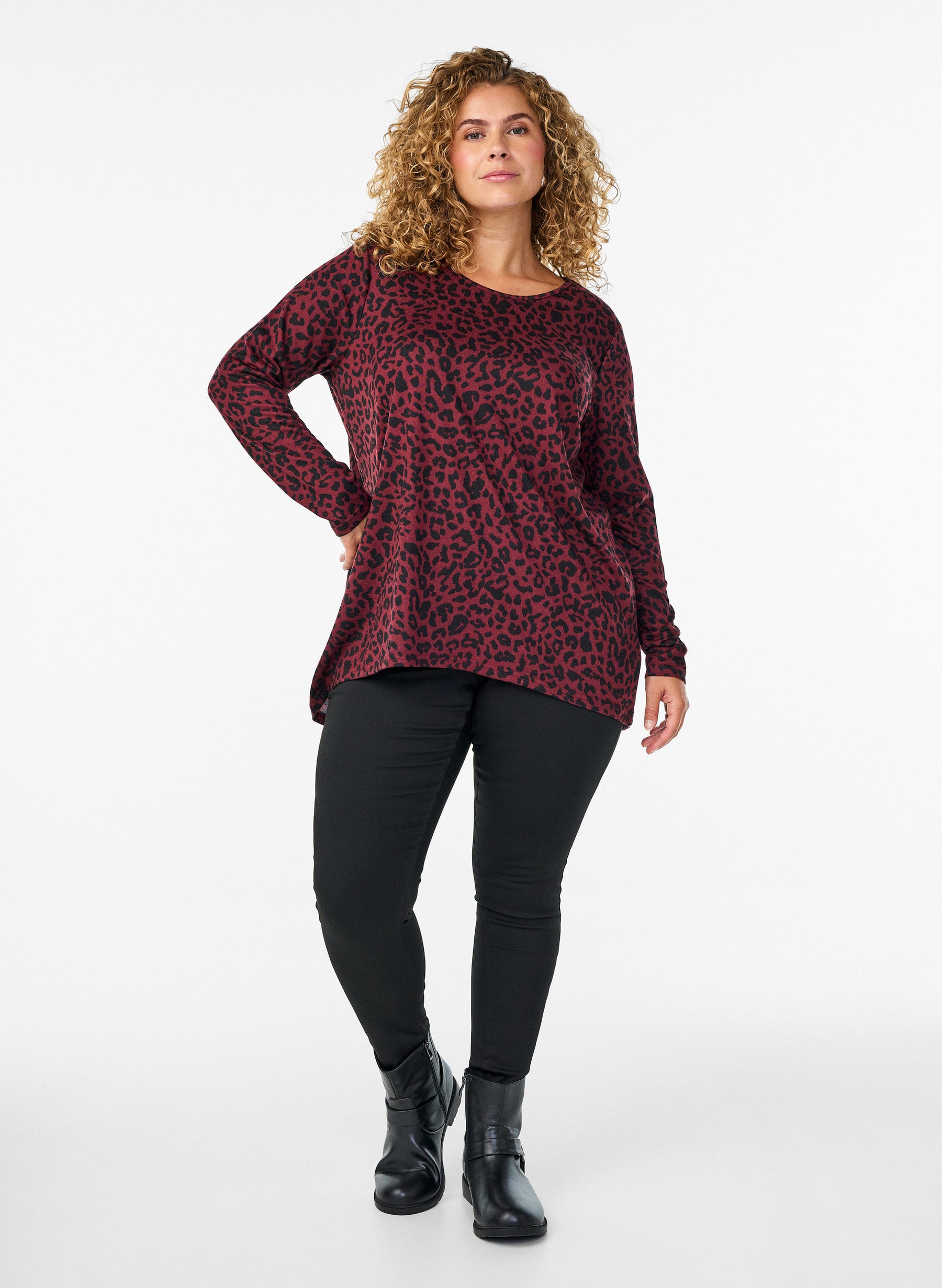 Zizzi Lucca Top in Wine Leopard