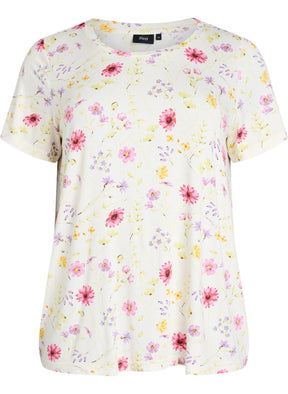Zizzi Malis Floral T-Shirt in Cream 