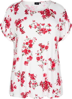 Zizzi Malis White T-Shirt with Red Flowers