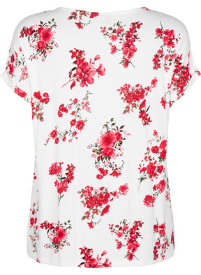 Zizzi Malis White T-Shirt with Red Flowers