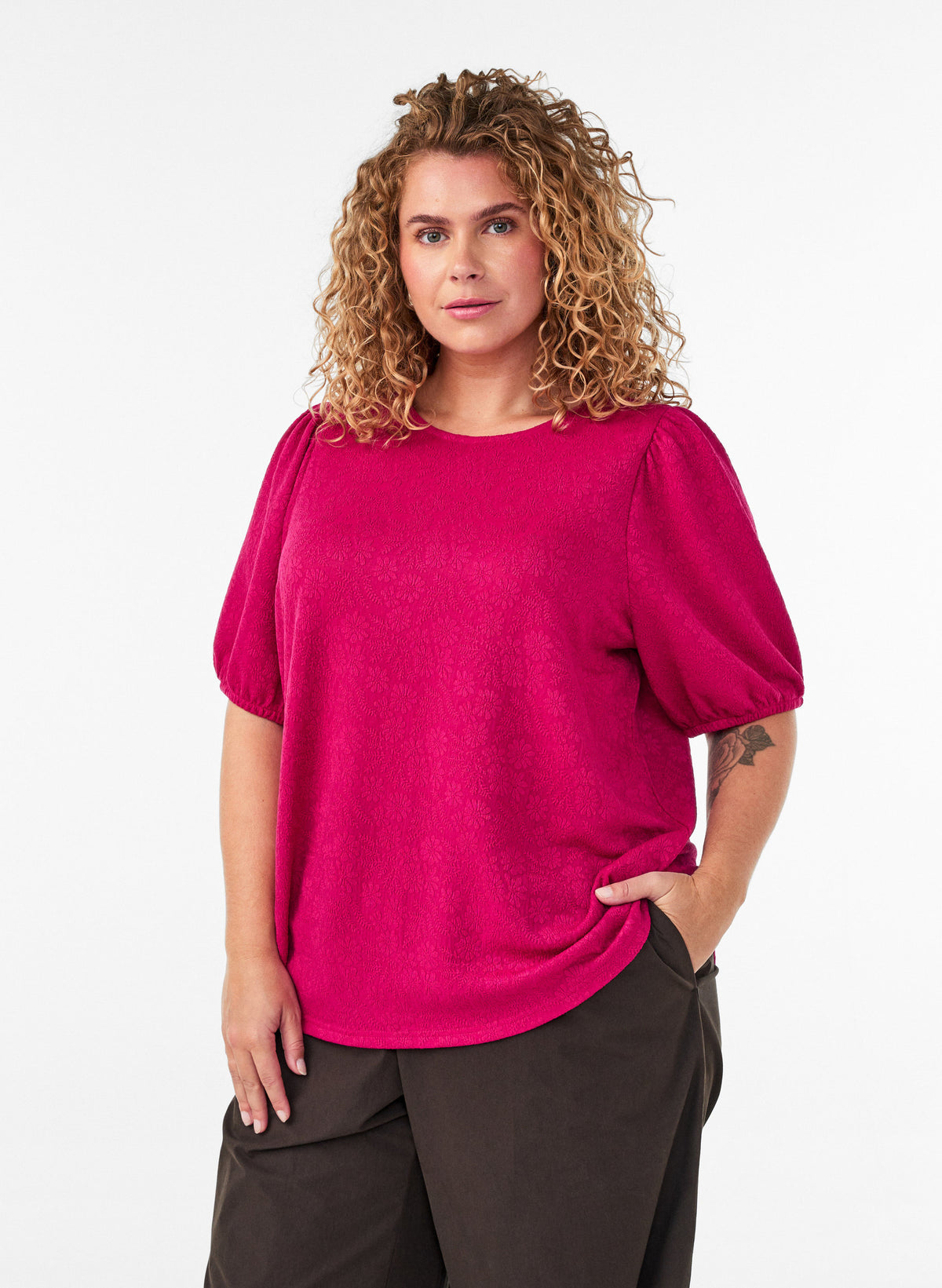 Zizzi Mina Blouse in Pink Sangria 