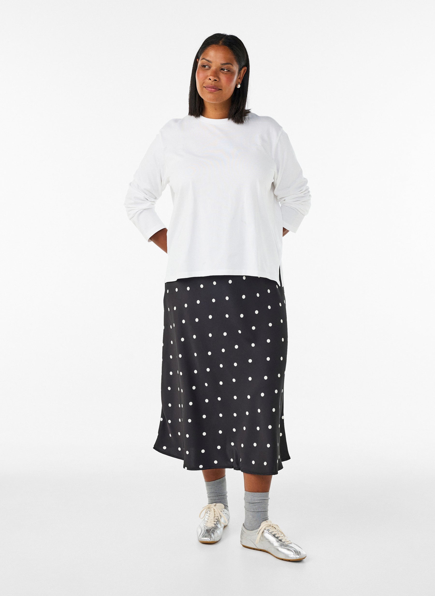 Zizzi Minela Skirt in Black Polka Dot 