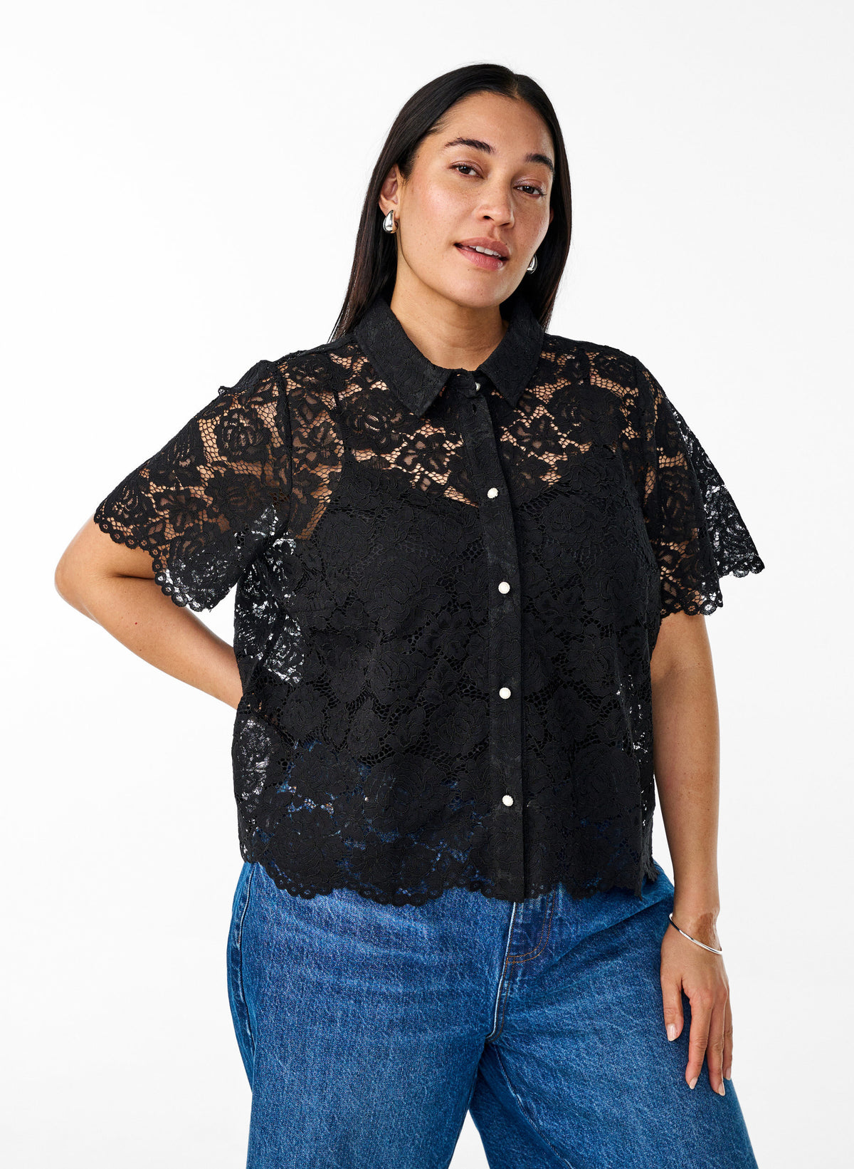 Zizzi Monika Lace Shirt in Black 