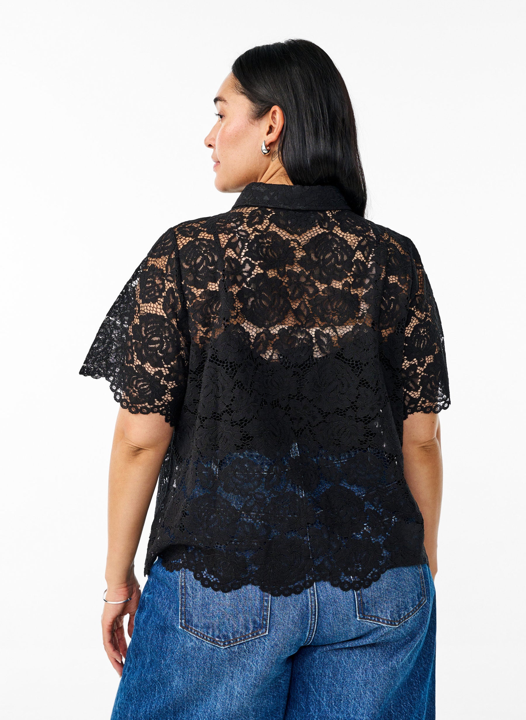 Zizzi Monika Lace Shirt in Black 