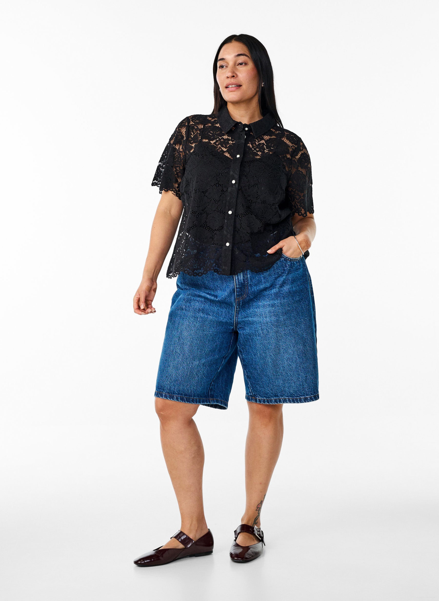 Zizzi Monika Lace Shirt in Black 
