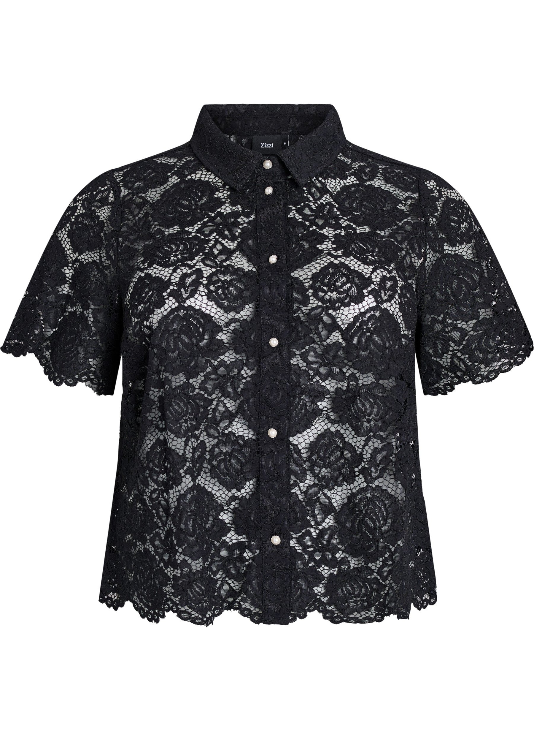Zizzi Monika Lace Shirt in Black 