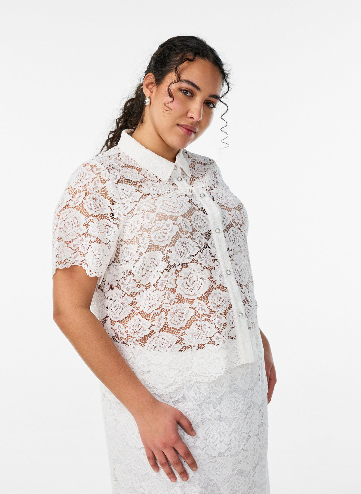 Zizzi Monika Lace Shirt in White 