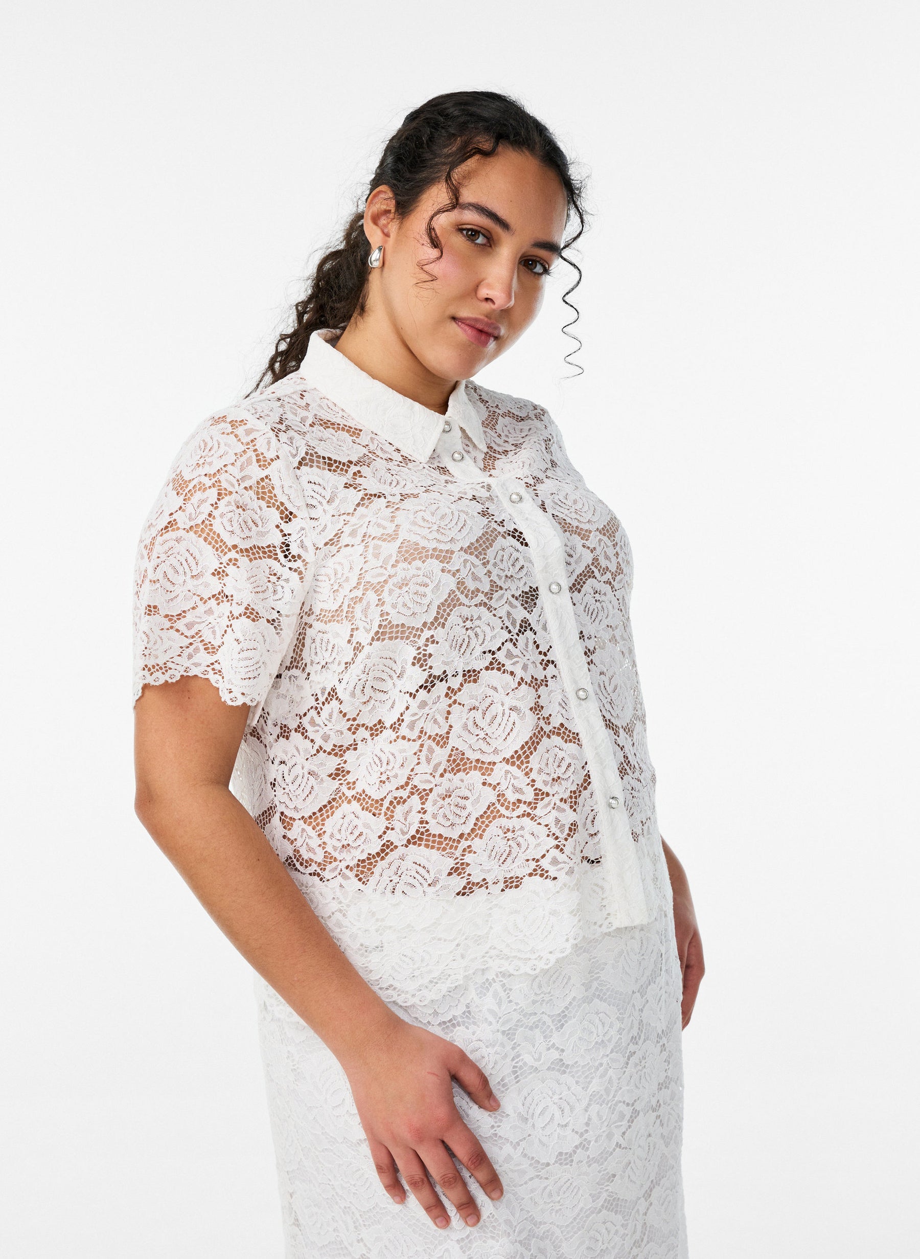 Zizzi Monika Lace Shirt in White 