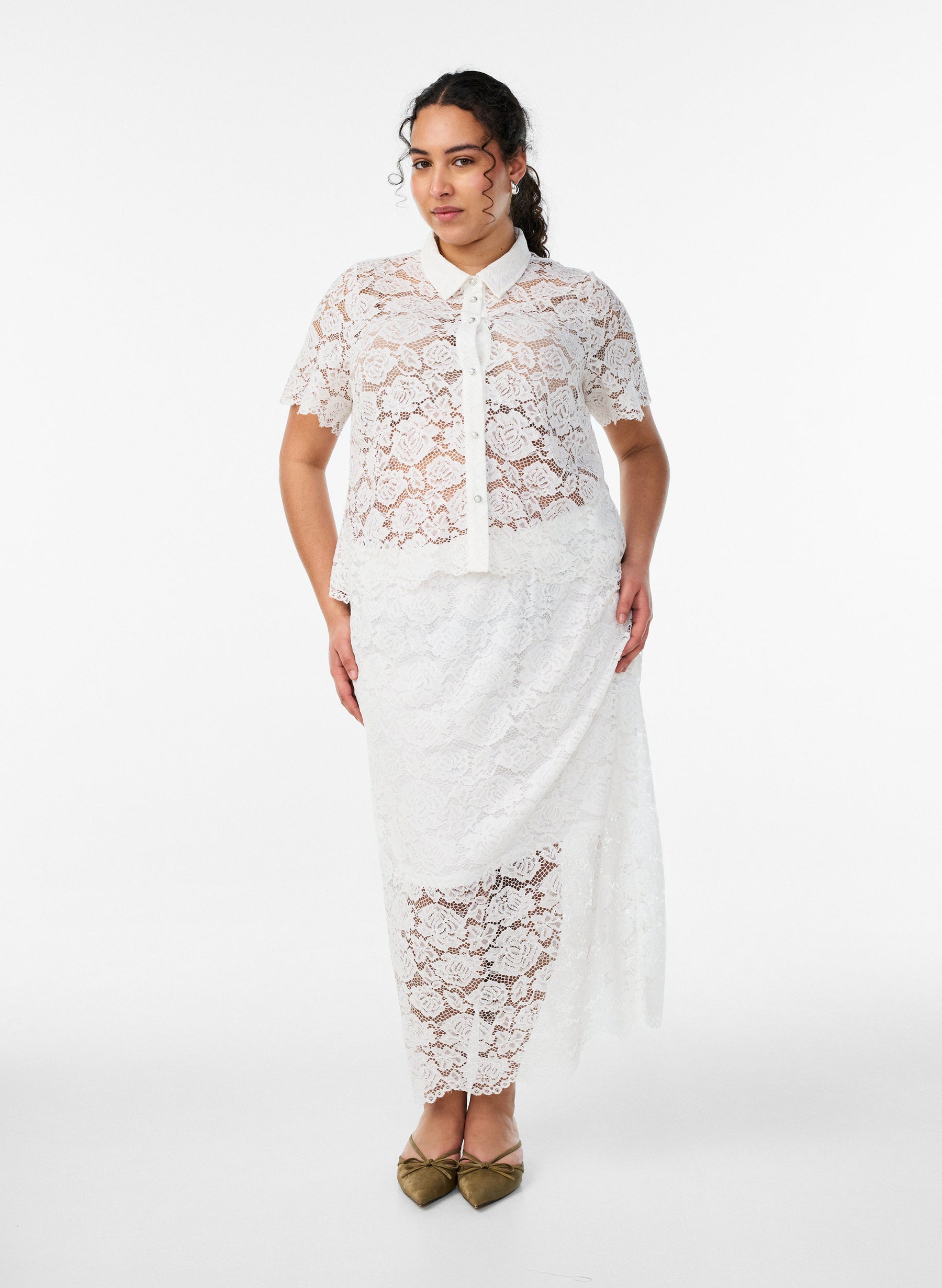  Zizzi Monika Lace Shirt in White 