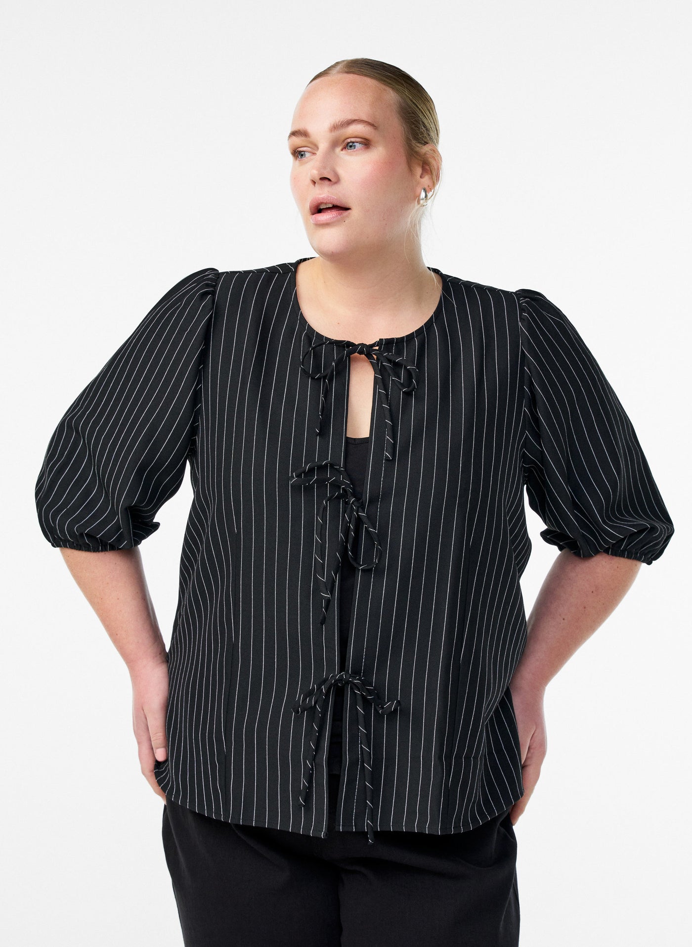 Zizzi Nikita Bow Tie Blouse in Black