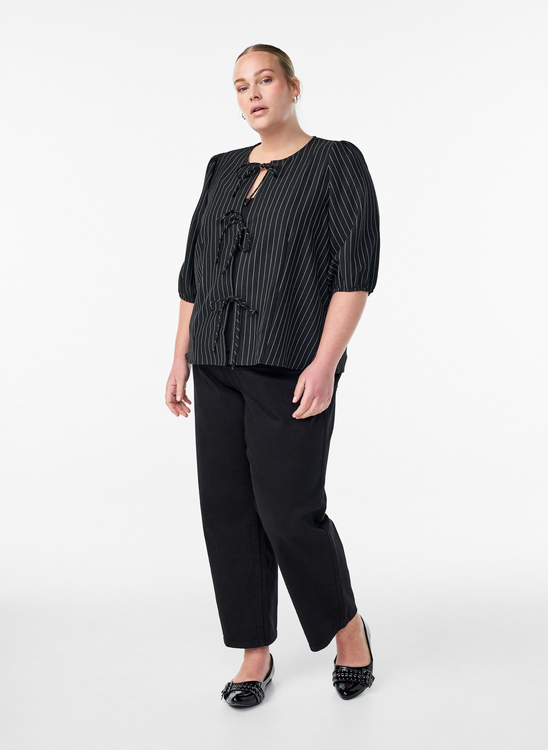 Zizzi Nikita Bow Tie Blouse in Black