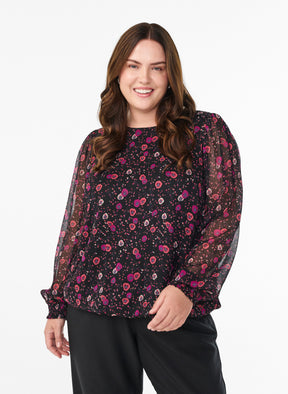 Zizzi Paula Floral Blouse in Black