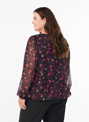 Zizzi Paula Floral Blouse in Black