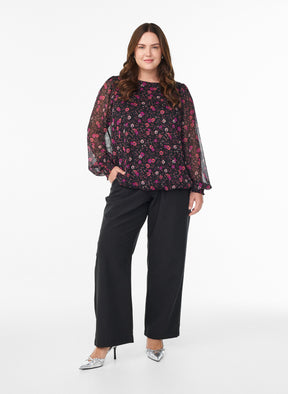 Zizzi Paula Floral Blouse in Black