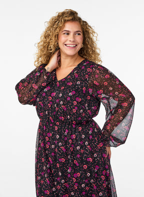 Zizzi Paula Floral Dress in Black