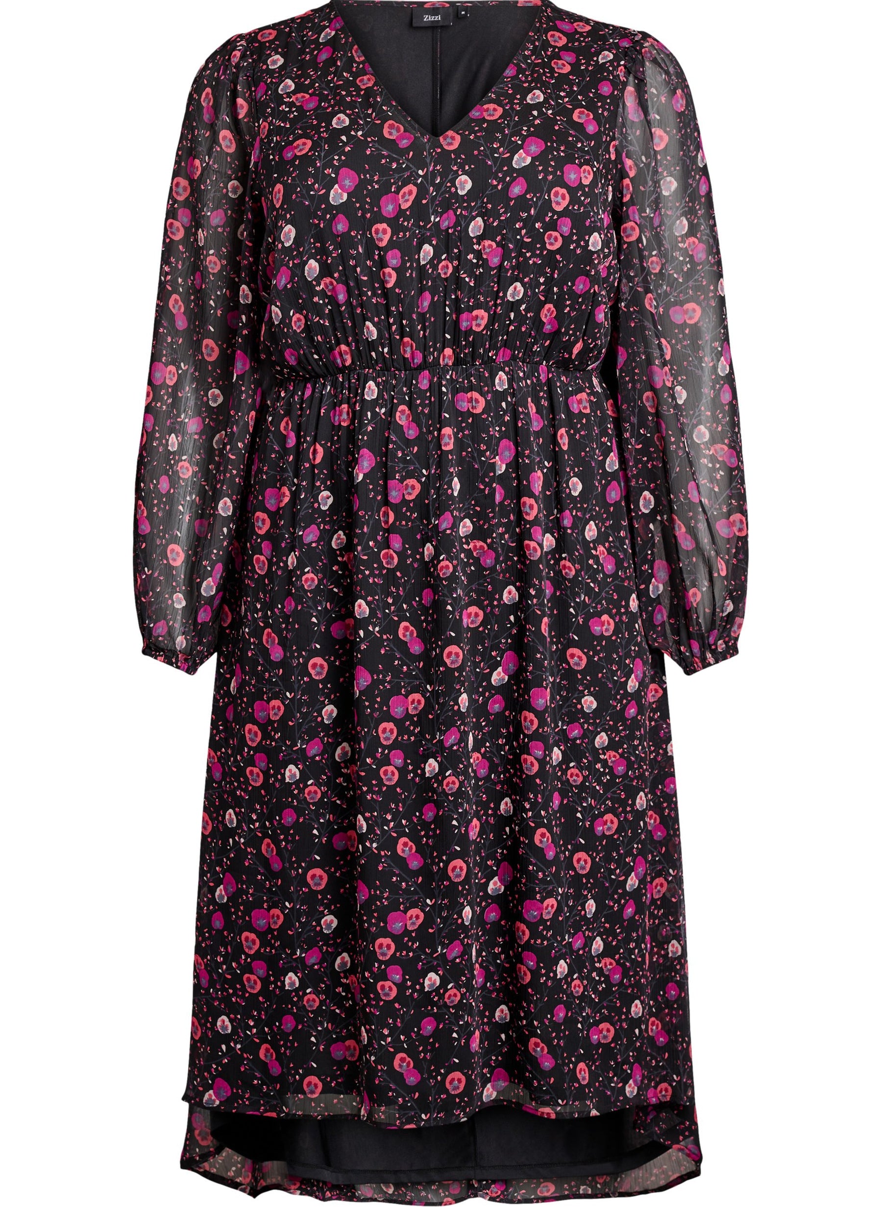 Zizzi Paula Floral Dress in Black