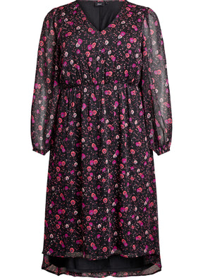 Zizzi Paula Floral Dress in Black
