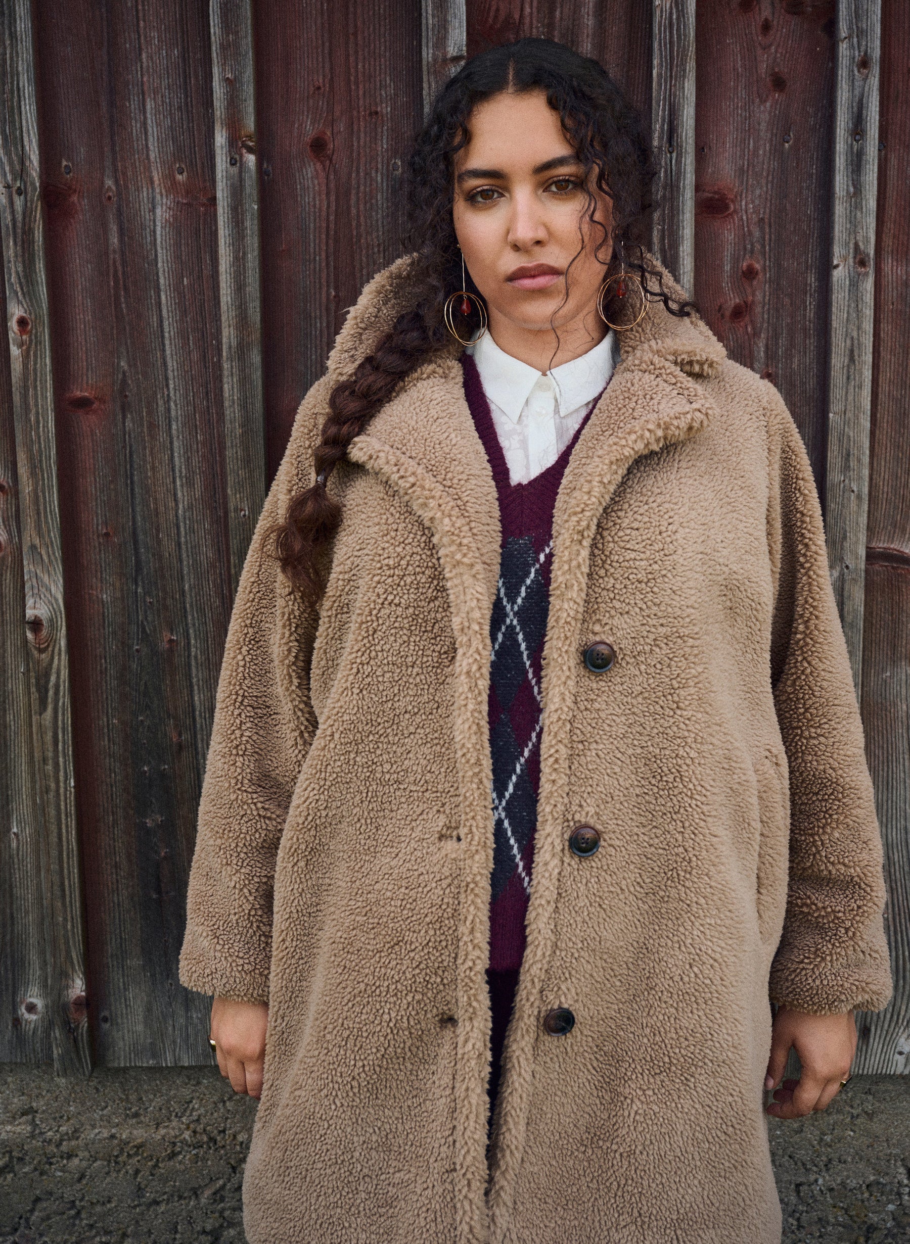 Zizzi Rosa Teddy Coat in Tan
